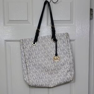 Michael Kors Monogram Cream and Navy Tote